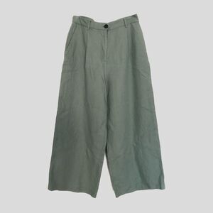 Rag & Bone Green Linen Wide Leg Cropped Pleated Casual Pants NWOT